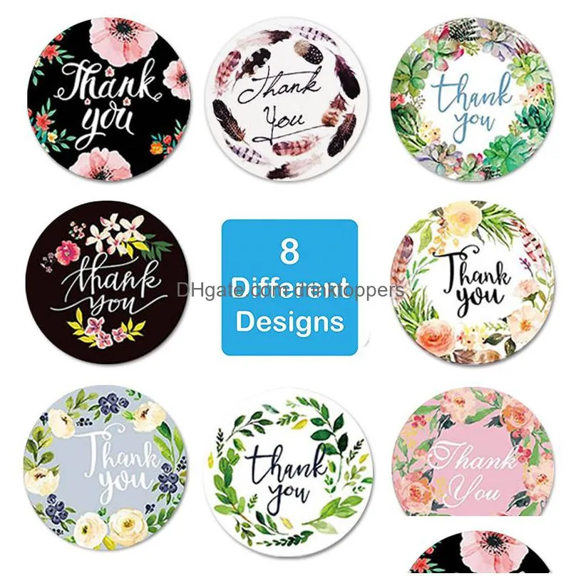 wholesale 500pcs/roll round floral thank you stickers for wedding favors and party handmade adhesive stickers envelope seal stationery