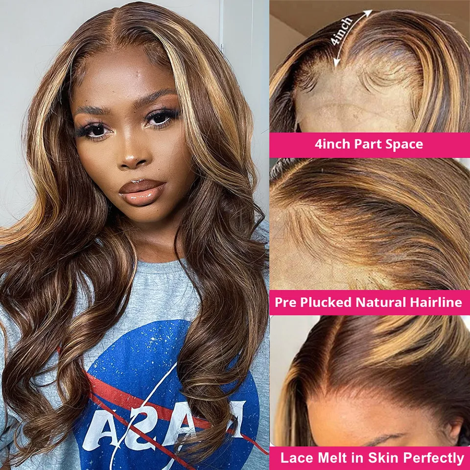 13x4 Hd Lace Wig 13x6 Human Hair Highlight Wig Body Wave Lace Front Wig for Women 30 32 Inch Brazilian Ombre Blonde Glueless Wig