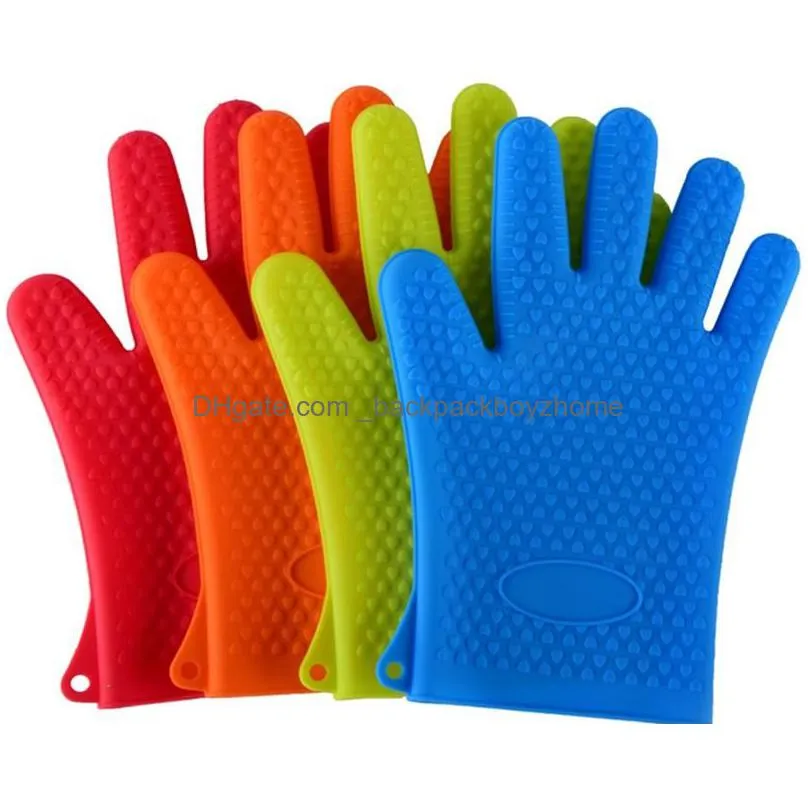 silicone oven mitts heat-resistant gloves non-slip kitchen oven mitts for cooking baking bbq grilling thickening oven mitts