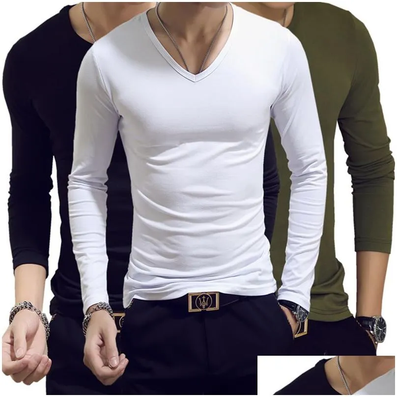 Summer fashion T-shirt casual simple men`s Long sleeve Cotton couple comfortable street solid top Korean version of self cultivation