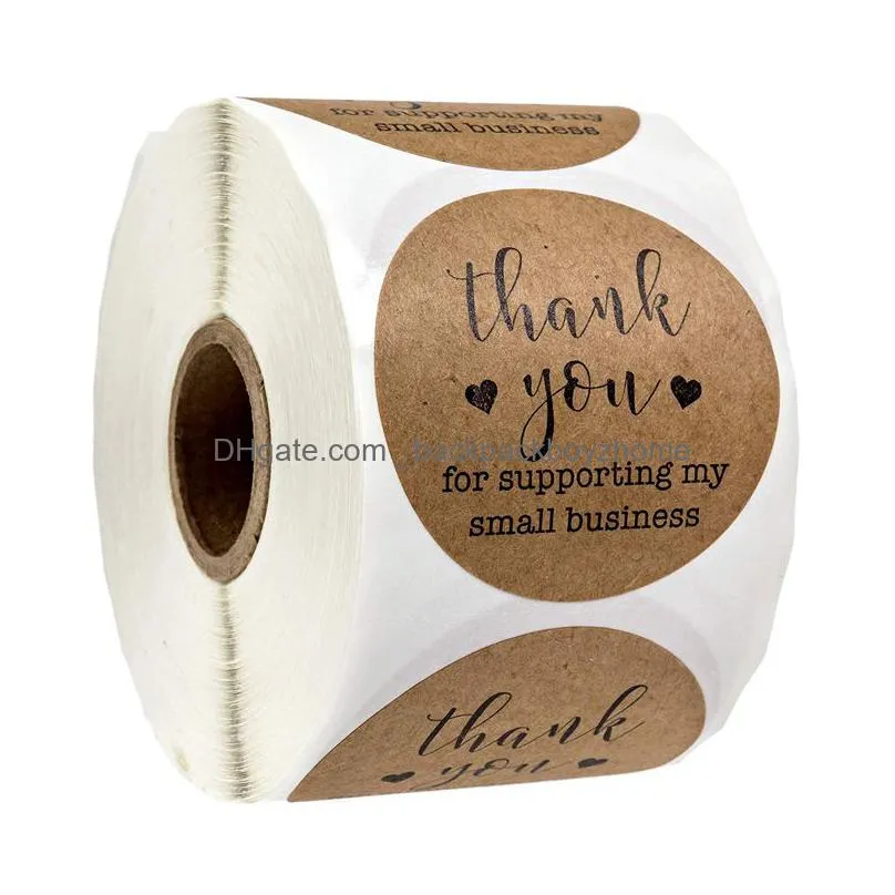 wholesale 500pcs/roll round kraft paper thank you for supporting my small business stickers seal label christmas sticker decoration stationery