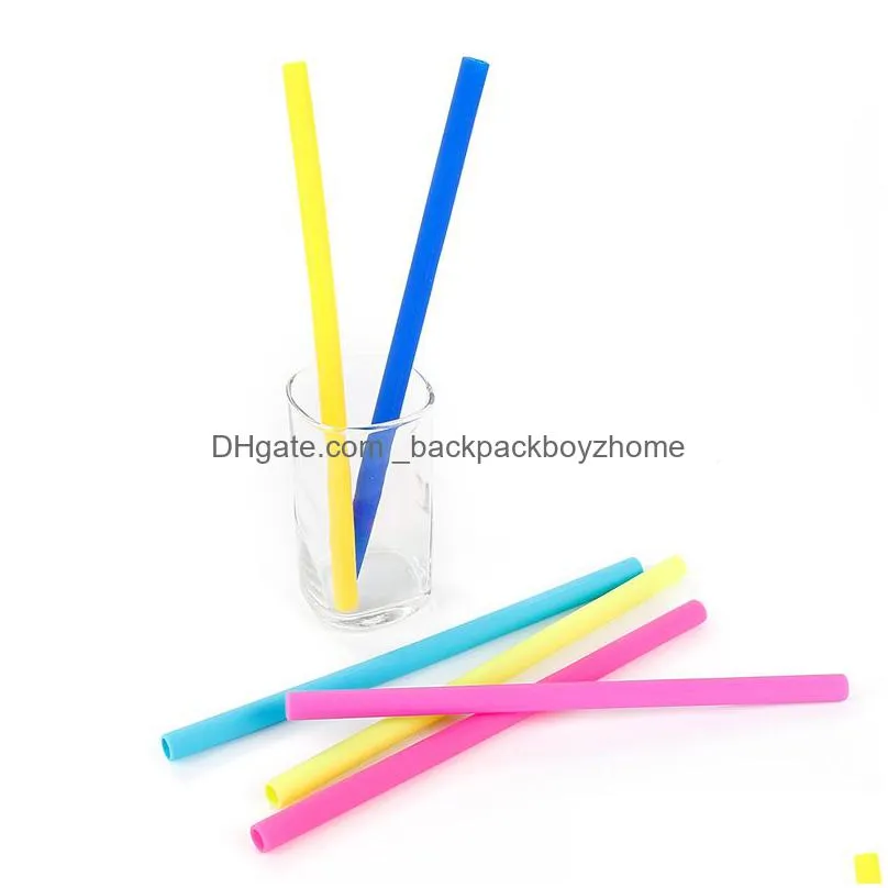 25cm colorful silicone straw straight and bent drinking straw eco-friendly reusable straws cleaning brush for home party bar drinking