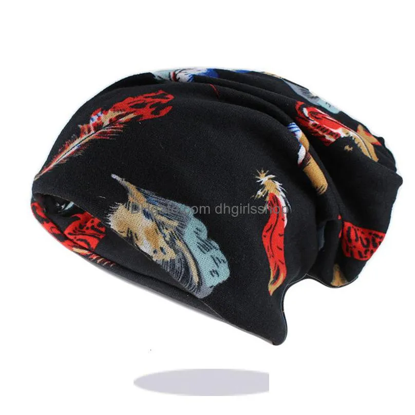 beanieskull caps fashion autumn women warm beanies skullies double used casual girl hat scarf leaf picture female bonnet hats 230630