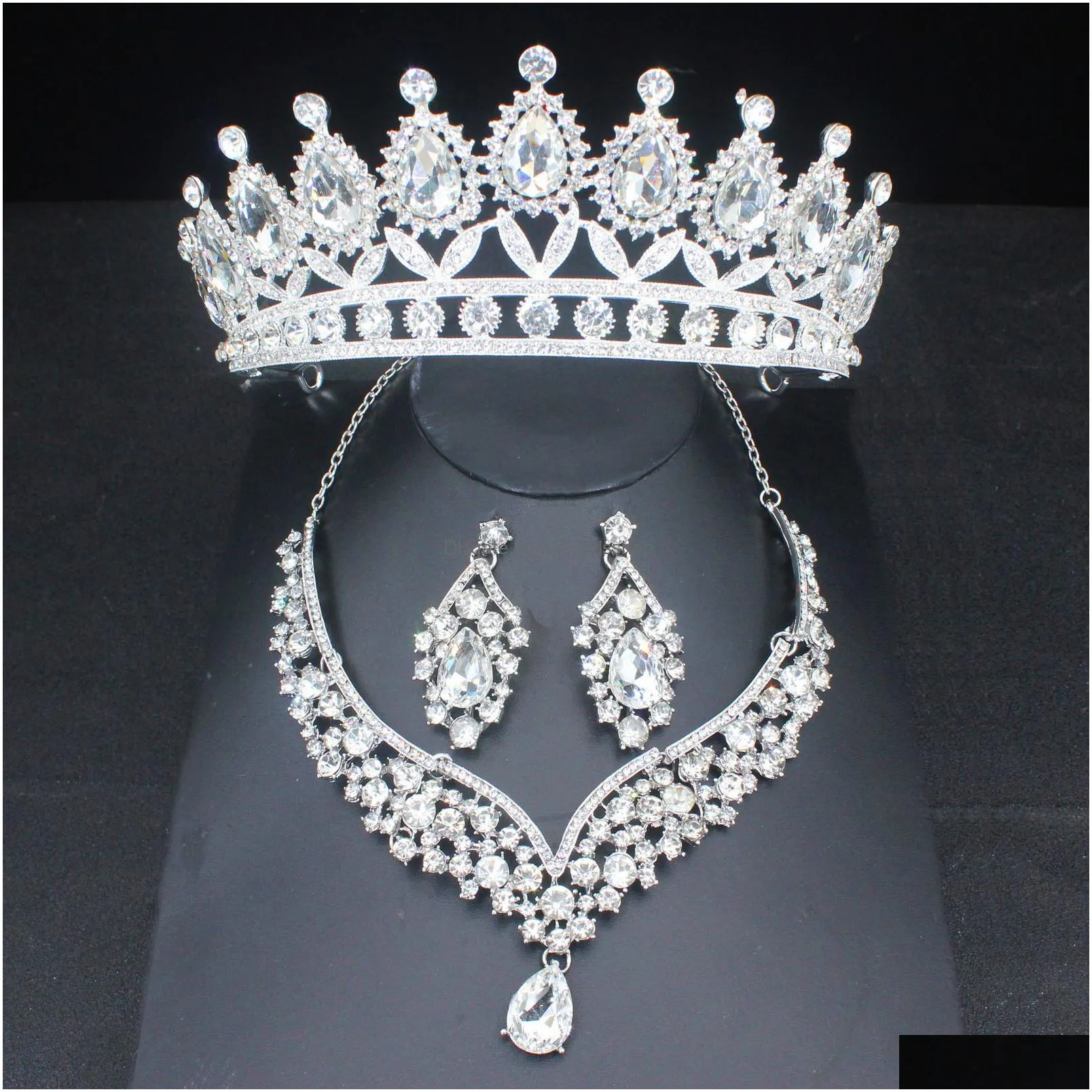 wedding jewelry sets pink crystal bridal for women girl princess tiaracrown earring necklace pageant prom accessories 230131