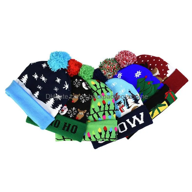 led christmas hats beanie sweater christmas santa light up knitted winter hat for kids adult christmas party warmer cap