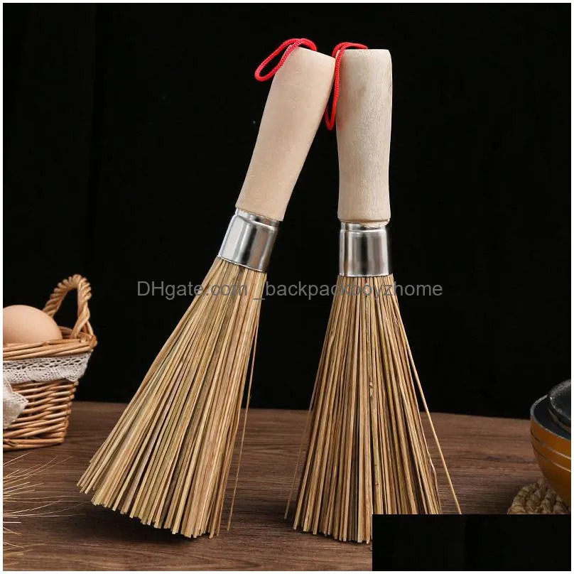 natural bamboo brush wood handle cleaning brushes pot brush hangable kitchen cleaning tool 24cm