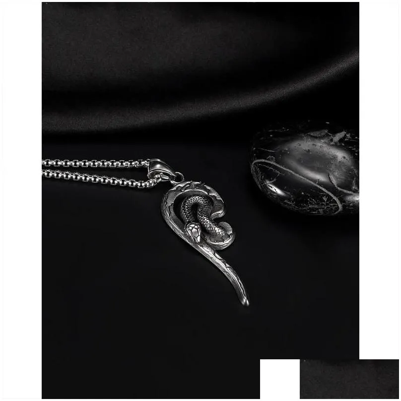 Pendant Necklaces Gothic Biker Snake Necklace For Women Mens Stainless Steel Chain 3mm 24`` Serpentine Style Cocktail PartyPendant