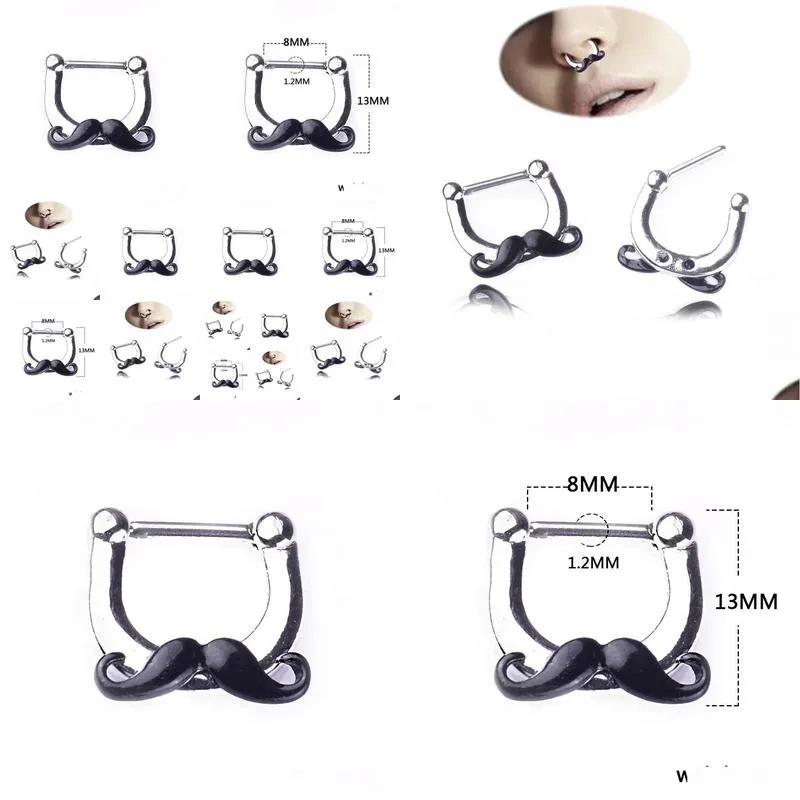 2019 New fashion Black Beard Nose Ring Fake septum Piercing nose ring Hoop For Women faux clicker Body Jewelry