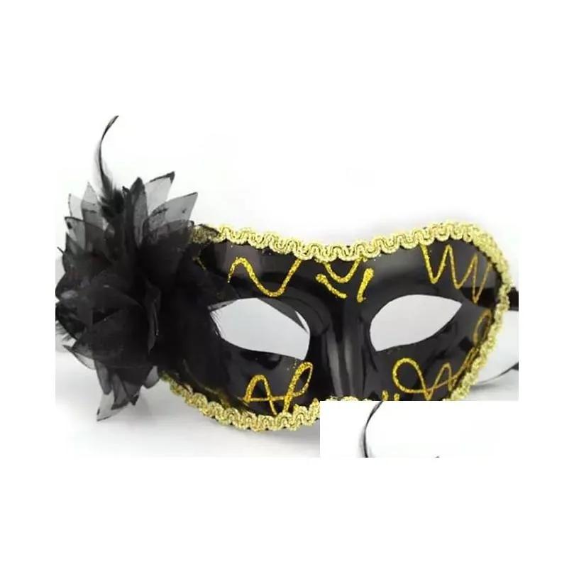 Fashion Women Sexy mask Hallowmas Venetian eye mask masquerade masks with flower feather Easter mask dance party holiday mask drop