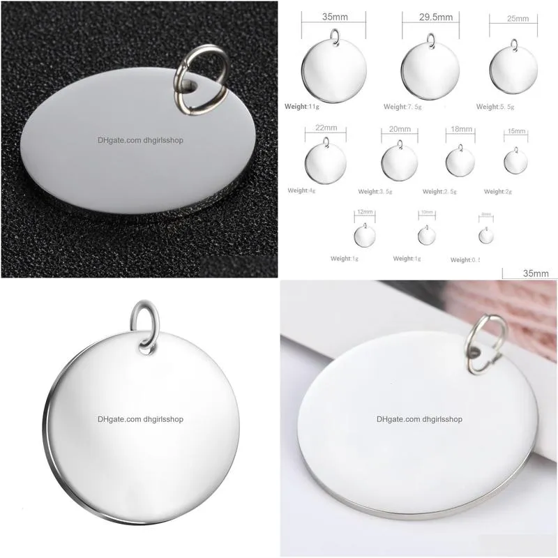 charms mylongingcharm 50pcs mirror polished blank round tag in different sizes stainless steel bracelet keychain 230131