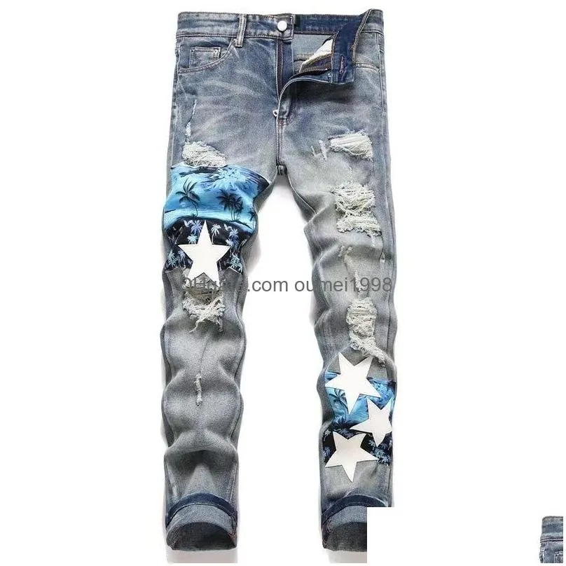 23 mens jeans designer jeans am jeans fashionable and luxurious letter print street travel vacation torn jeans