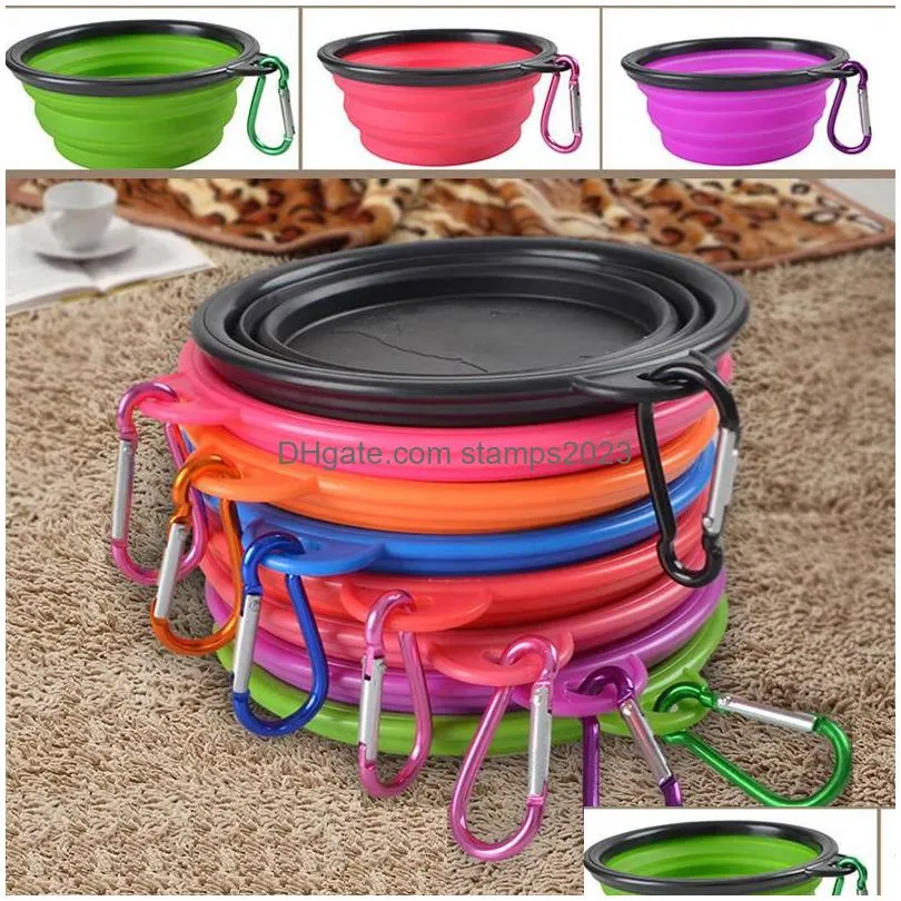wholesale pet portable travel collapsible dog cat feeding bowl 350ml water dish silicone foldable feeder free shipping