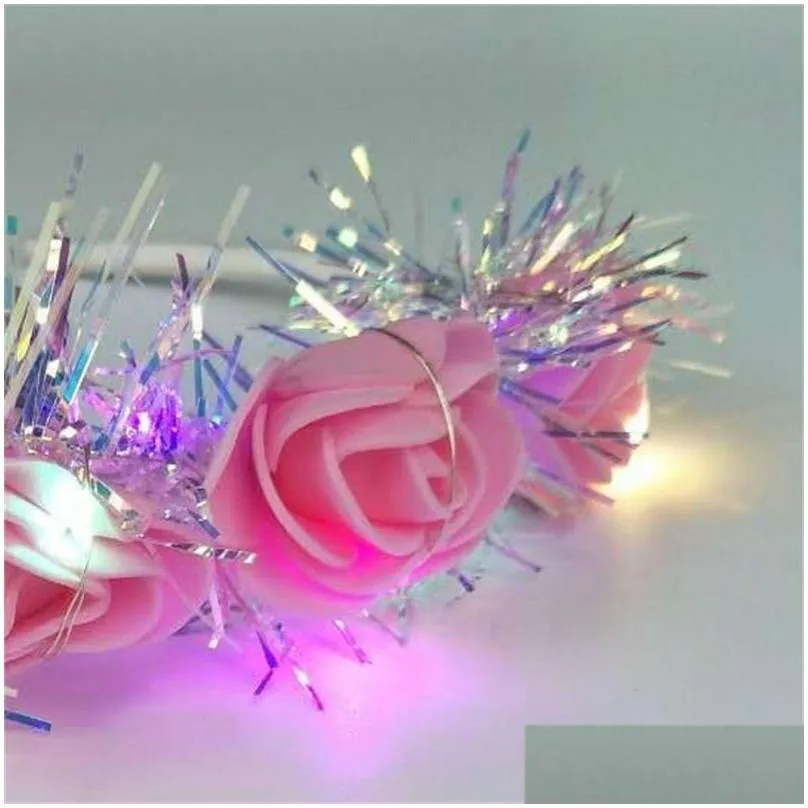 glow wreath flower headband hair accessories adults light up led toy headbands christmas party luminous flashing hairband 315 h1