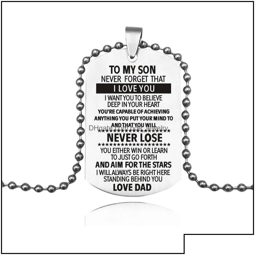 pendant necklaces to my son daughter love dad for men women stainless steel dog tag beads chains fashion family jewelry gift drop de