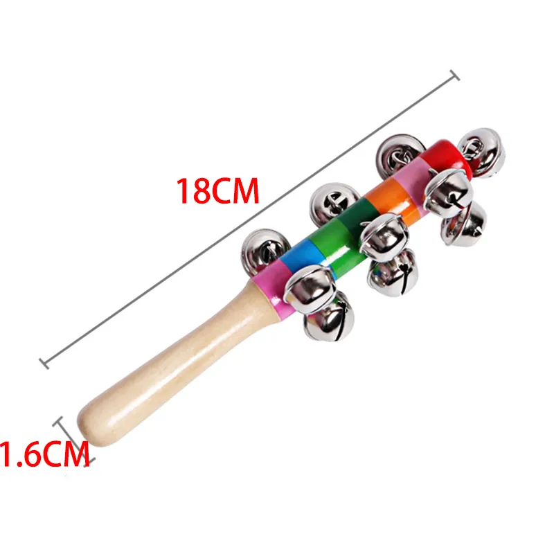 18CM Wooden Baby Rattle Rainbow Rattles With Bell Wooden Toys Orff Instruments Educational Toy