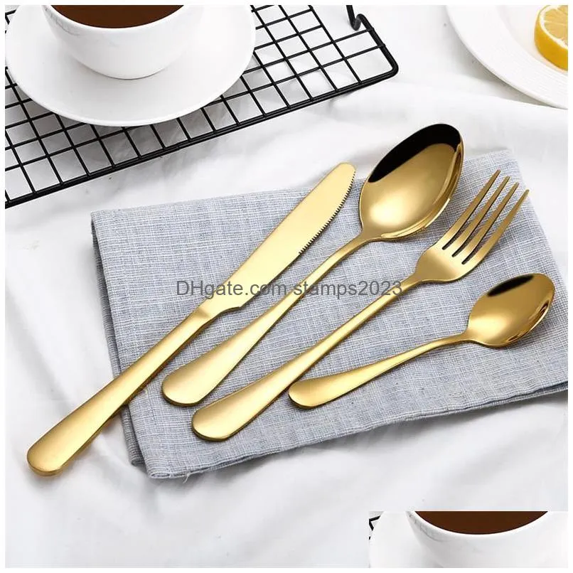 4pcs/set stainless steel cutlery gold silver rainbow plated restaurant dinnerware knife fork spoon kit flatware set