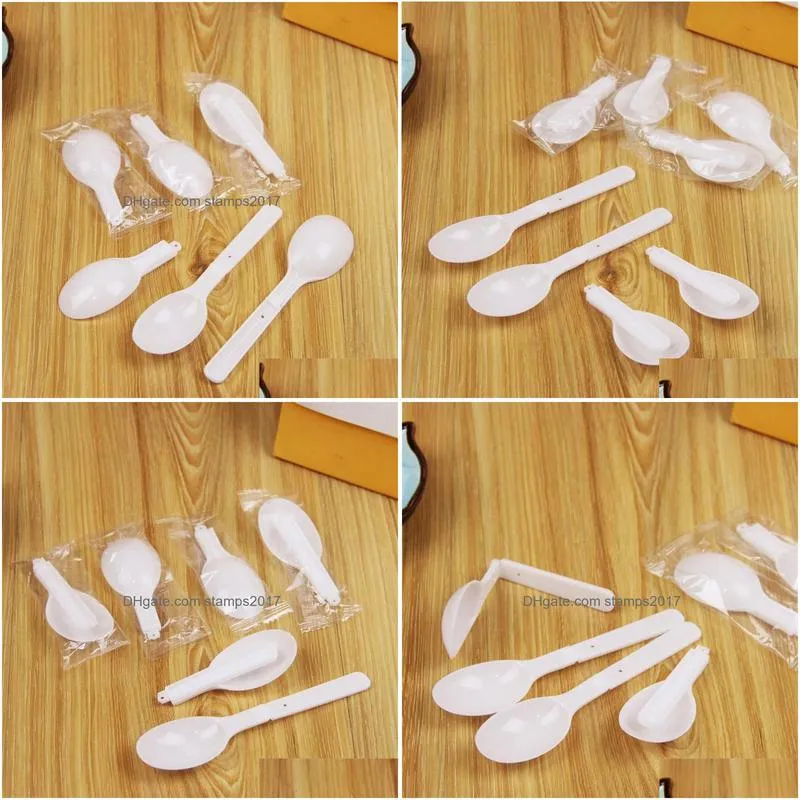 5000pcs disposable plastic white scoop folding spoon ice cream pudding yoghourt congee scoop with individual package