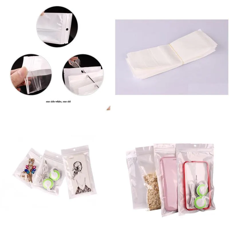 wholesale Clear + White Pearl Plastic Poly OPP Packing Bag Zip Lock Retail Package Bag Jewelry Food PVC Plastic Bag Many Size