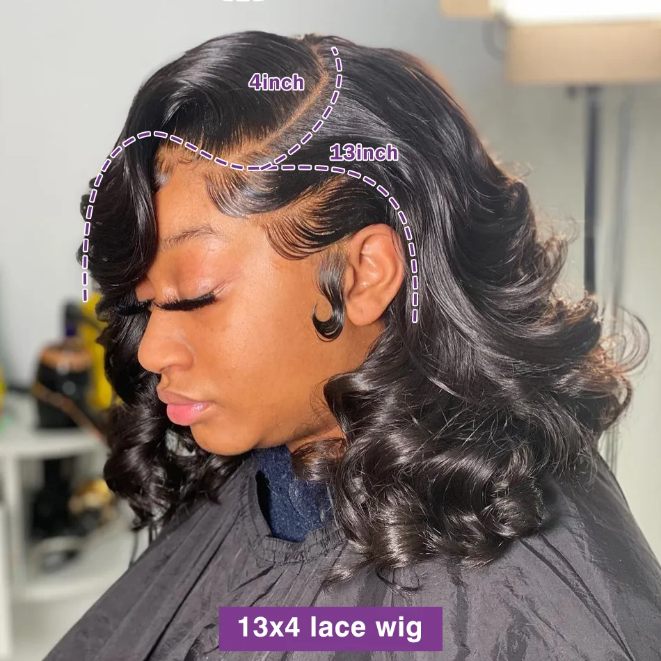 13x6 Body Wave Lace Frontal Bob Wig 13x4 Human Hair Wigs Remy 250% Density Short Water Wave 4x4 Bob Lace Closure Wig for Women