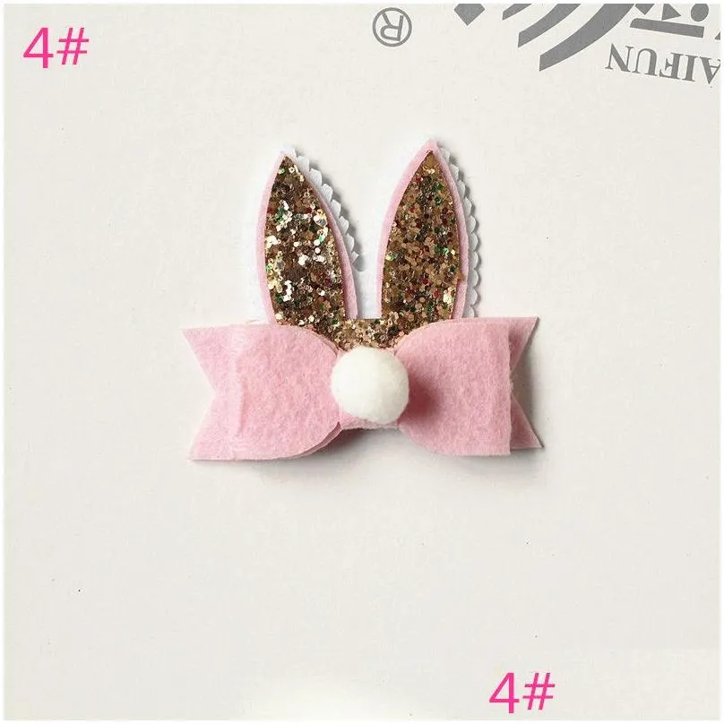 20pcs Cartoon Rabbit Ear Hair Bow Prince Baby Girl Hair Clips Bows Hairpin with Soft Ball Kids Cute Animals Hair Barrettes Pink259V