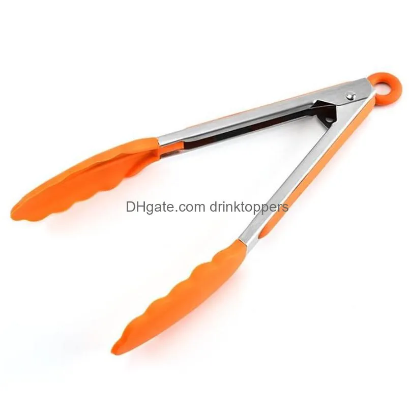 8inch silicone food tong stainless steel kitchen tongs silicone non-slip cooking clip clamp bbq salad tools grill kitchen accessories