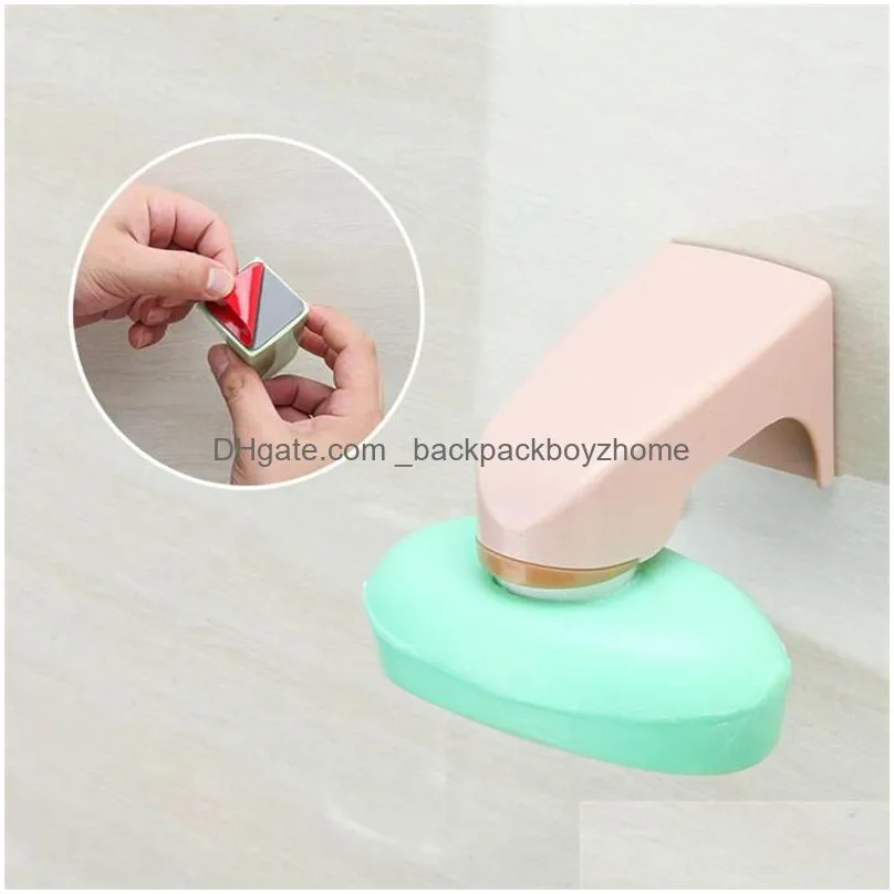 5 colors bathroom accessories magnetic soap holder soap dish with sticker soap shelves wall mounted storage rack