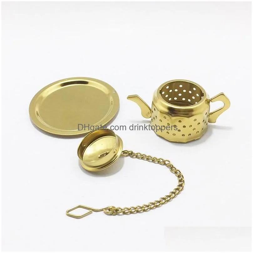 gold 304 stainless steel tea infuser teapot tray spice tea strainer herbal filter teaware accessories kitchen tools tea infuser