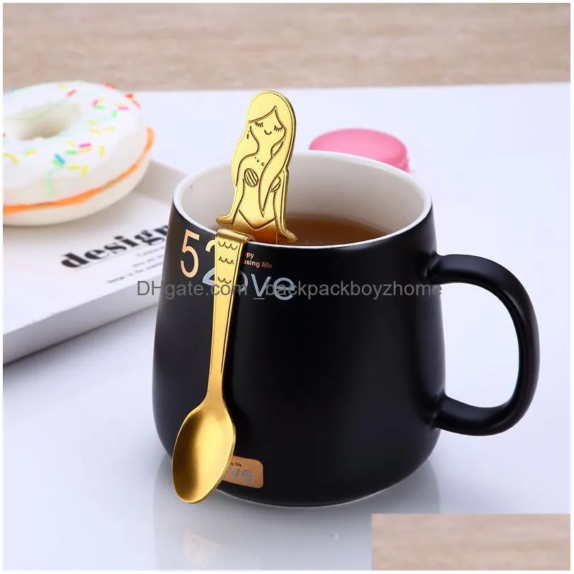 304 stainless steel mermaid coffee spoons scoop hanging coffee spoon teaspoon sugar moka ice cream tea spoon tools