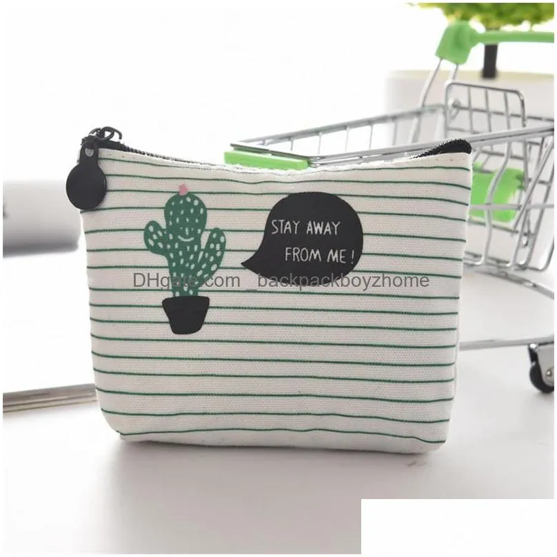 cartoon canvas cactus zipper coin purse student card key storage bag mini sanitary napkins organizer cosmetic bag wallet