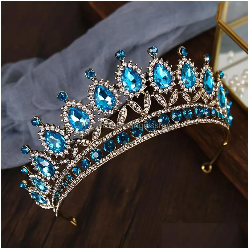 wedding hair jewelry luxury blue crystal crown bride tiaras and s queen diadem pageant bridal accessories 230202