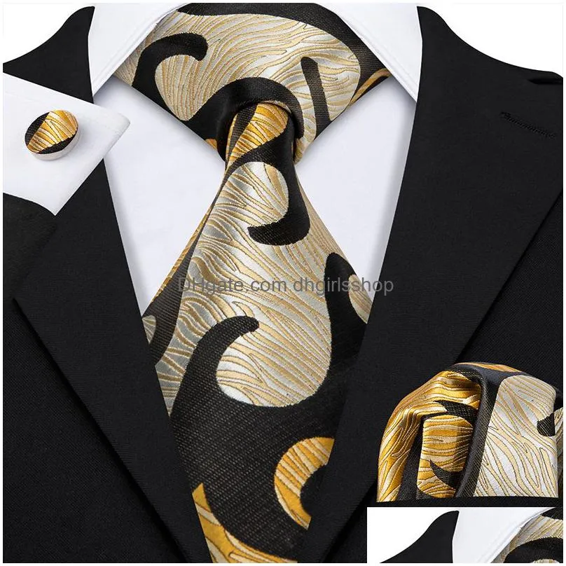 gold paisley men silk necktie fahsion brooches tie handkerchief cufflinks sets 12 colors gifts barry.wang designer 220819