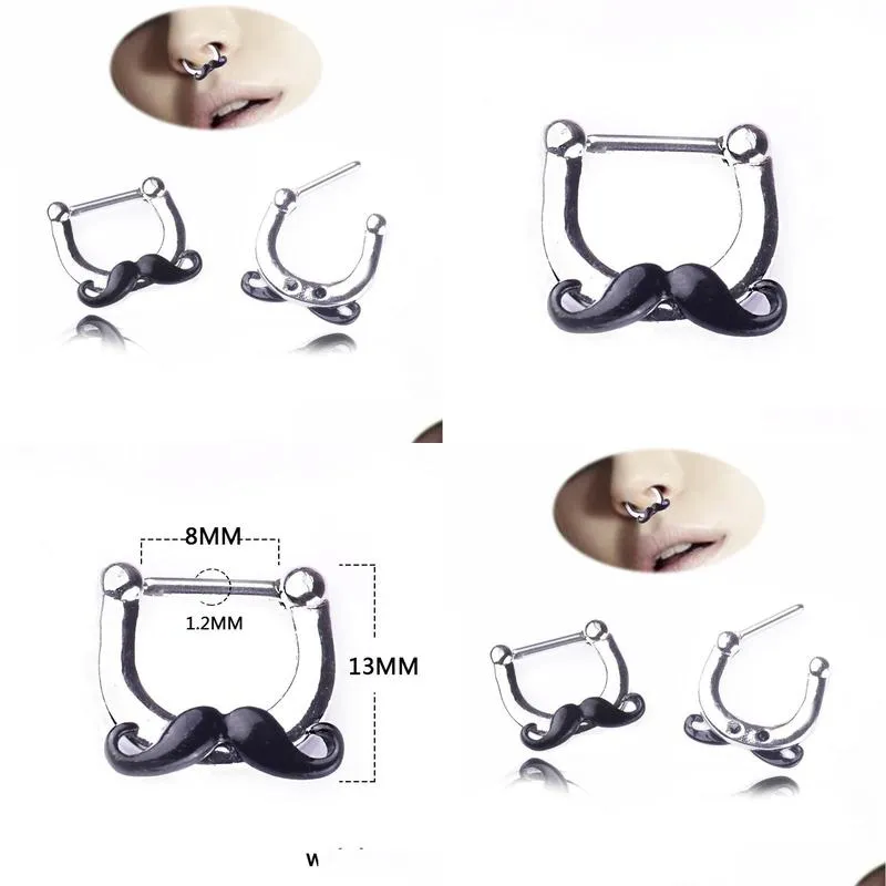 2019 New fashion Black Beard Nose Ring Fake septum Piercing nose ring Hoop For Women faux clicker Body Jewelry