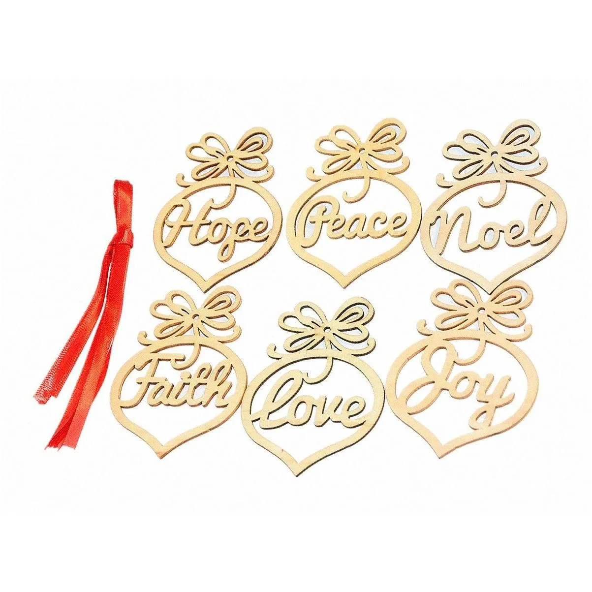 Christmas letter wood Church Heart Bubble pattern Ornament X`mas Tree Decorations Party Favor Home Festival Ornaments Hanging Gift, 6 pc per