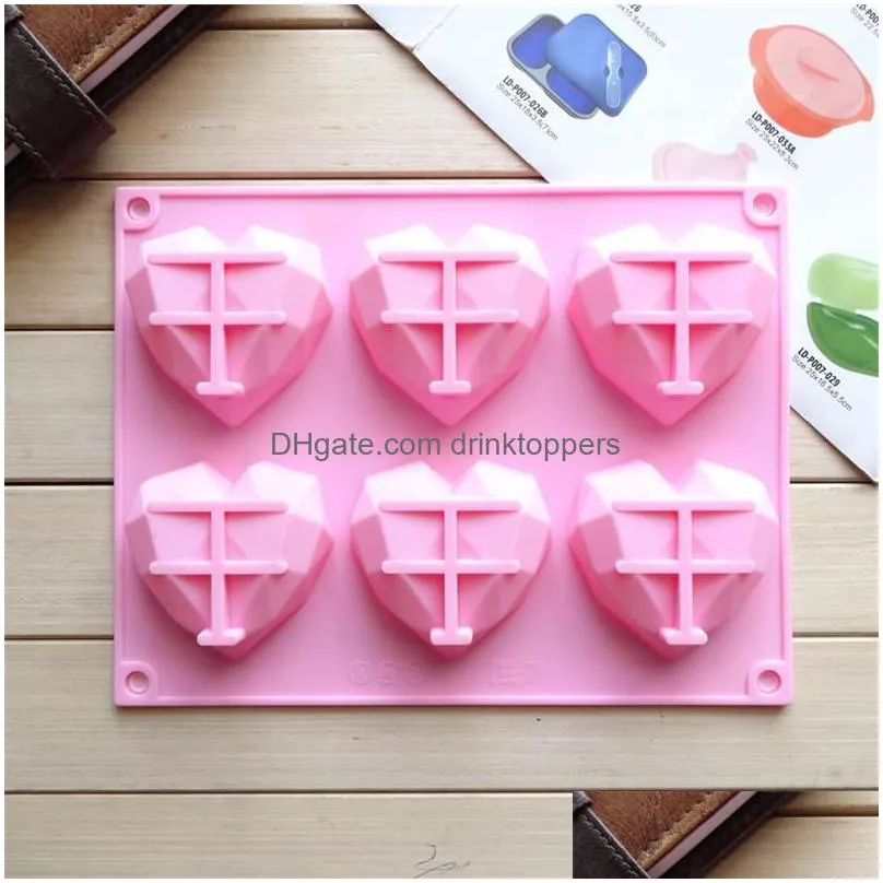 6 cavity diamond love heart silicone mould cake decorating tools love heart cake mold bakeware form for soap mousse pastry tools