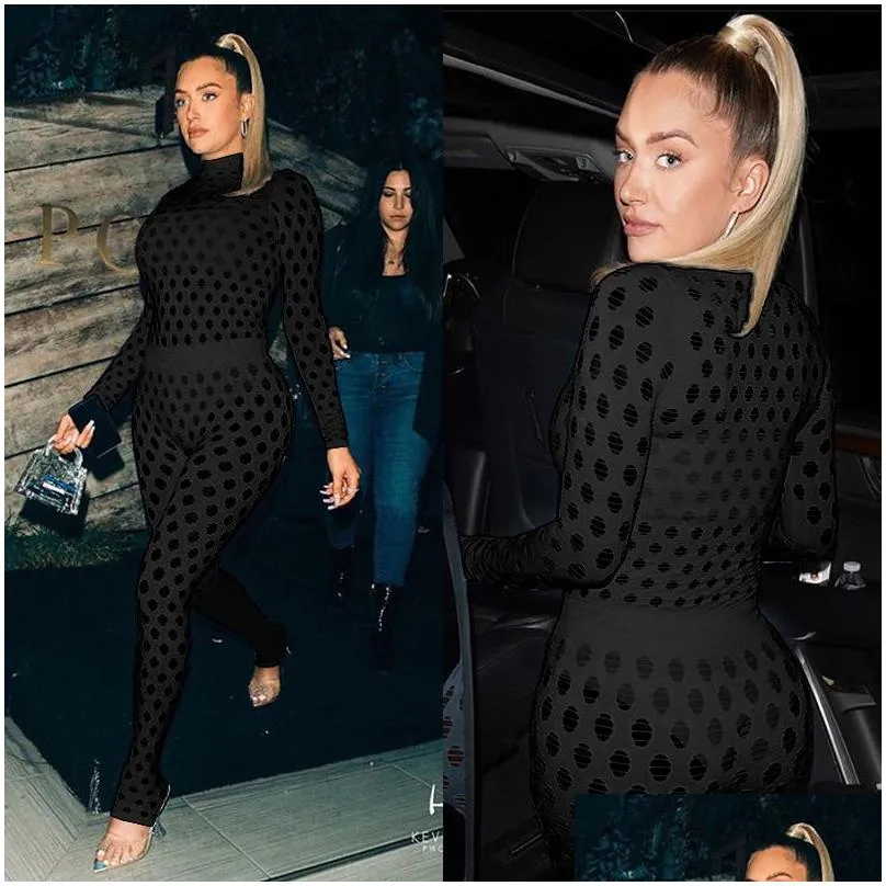 Sexy Club Party Hollow Out See Through 2 Piece Pant Matching Set Women Turtleneck Shirt Tops Leggings Skinny Outfit for Woman