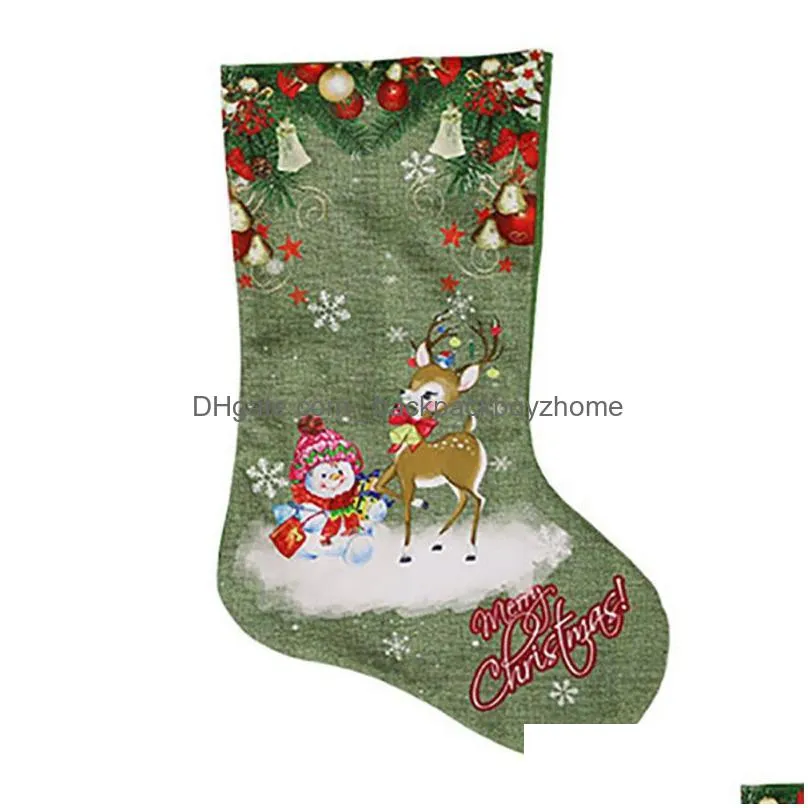 green christmas big sock gift bag xmas decoration printed christmas socks gift candy stockings ornaments children gift bag