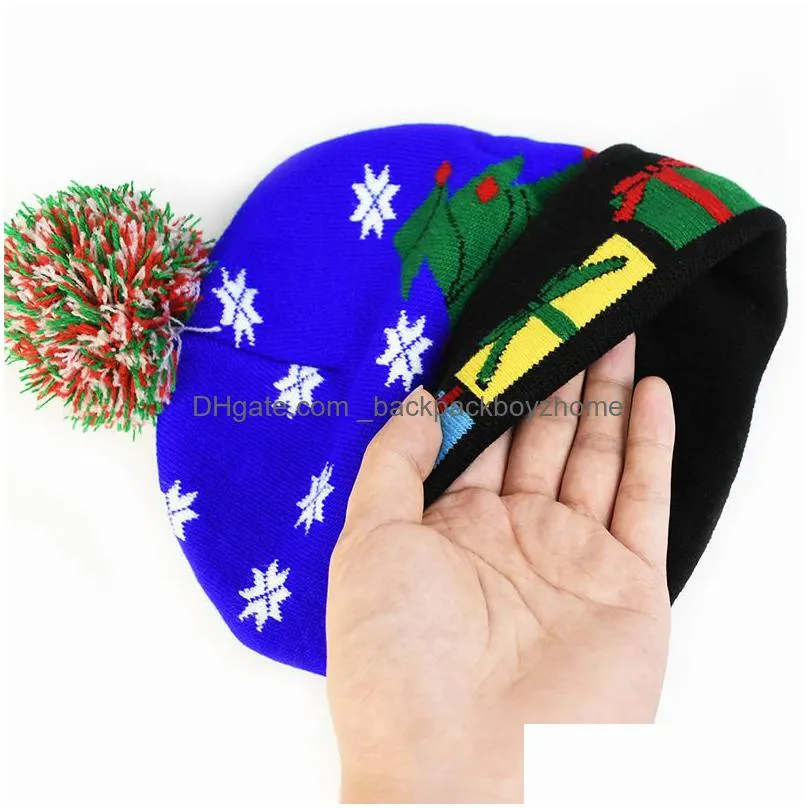 led light up christmas hat warm bright colorful xmas knitted cap with christmas tree cane snowflake string lights decor gifts