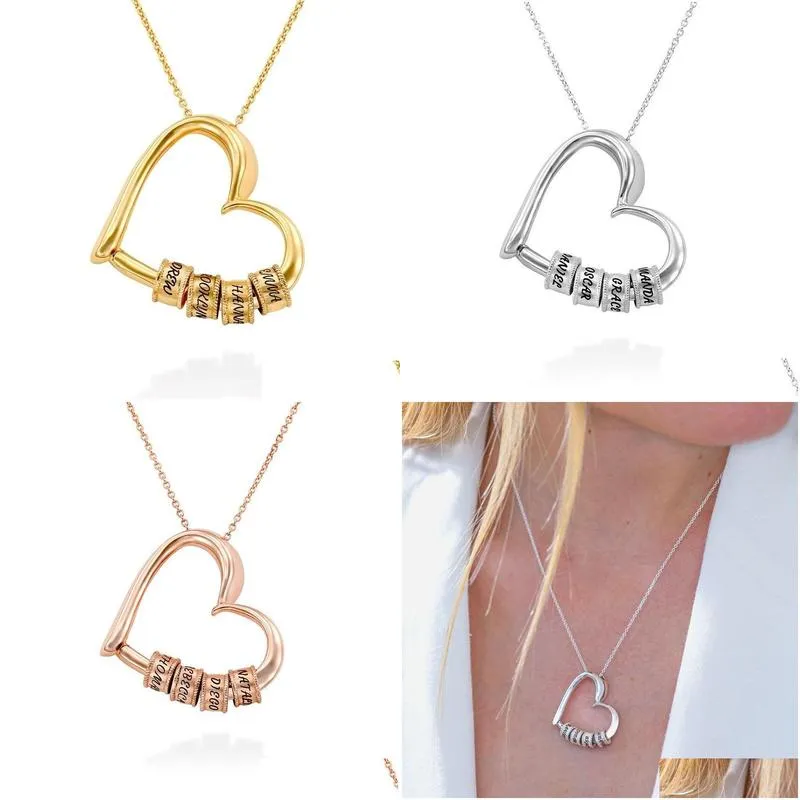 Personalized Heart Necklaces Women Jewelry Custom Gold Plated 17 Beads Name Necklaces Pendants Mothers Day Gift 220716