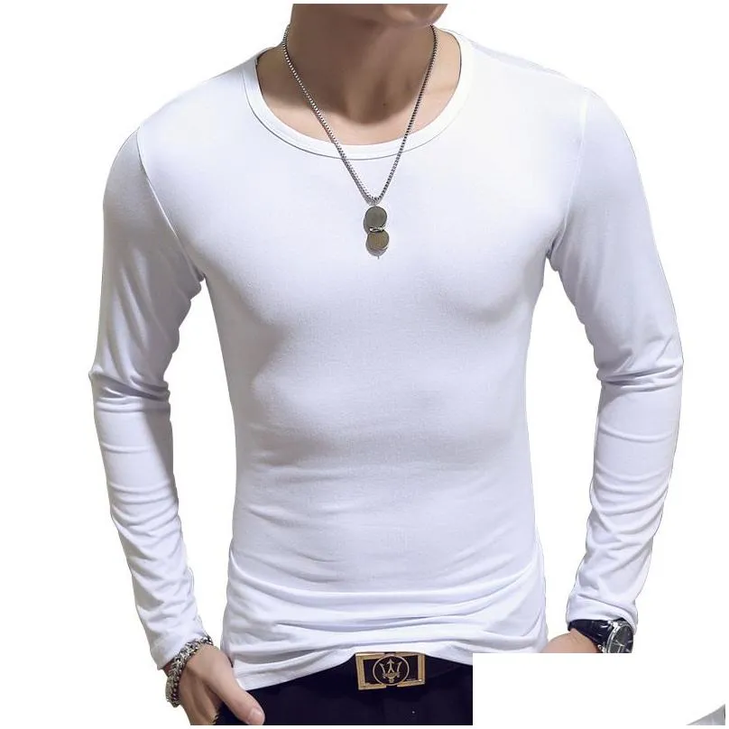 Summer fashion T-shirt casual simple men`s Long sleeve Cotton couple comfortable street solid top Korean version of self cultivation