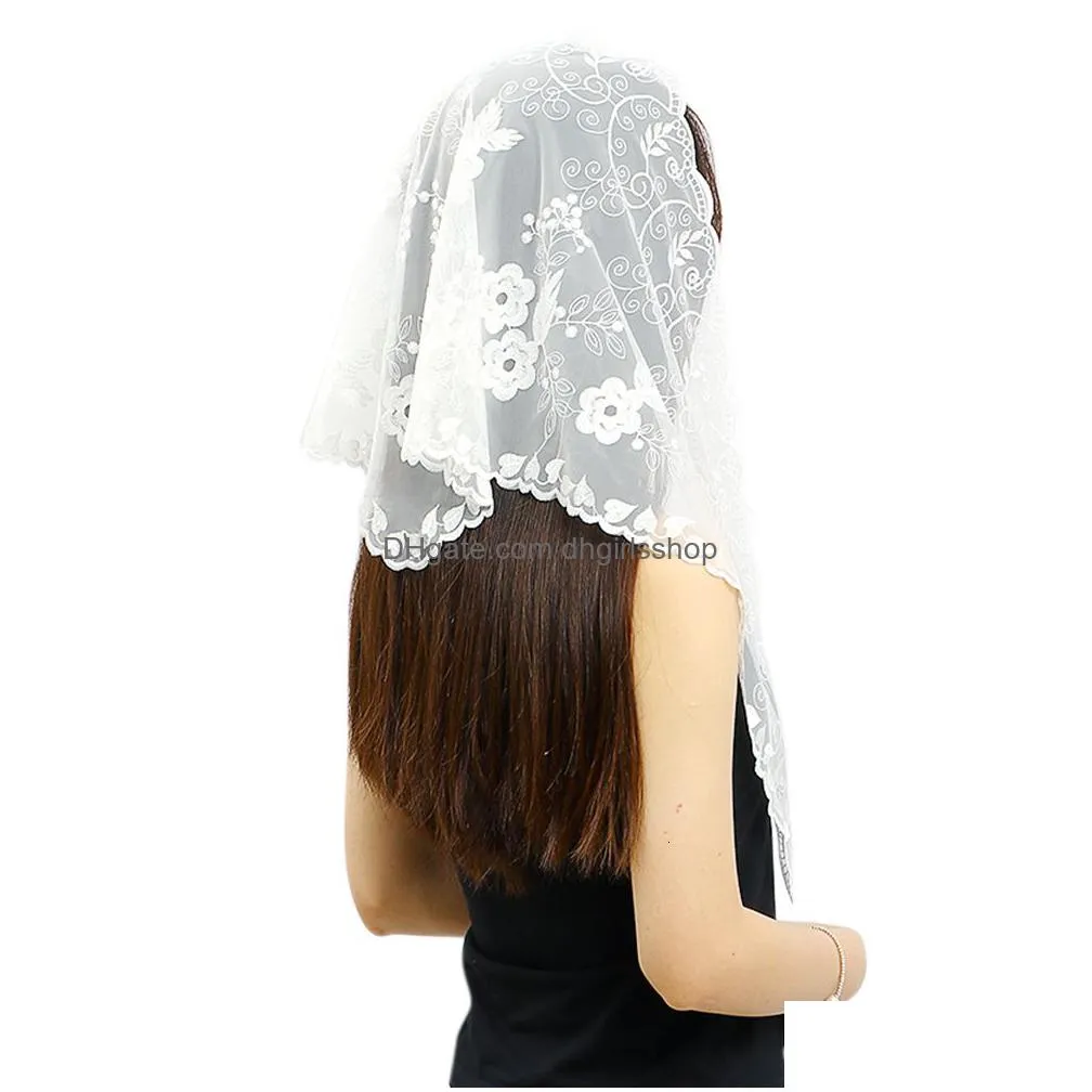 bandanas durag flower lace triangle veils scarf shawl women headwraps bandana fashion mantilla church prayer shawl kerchief catholic headscarf