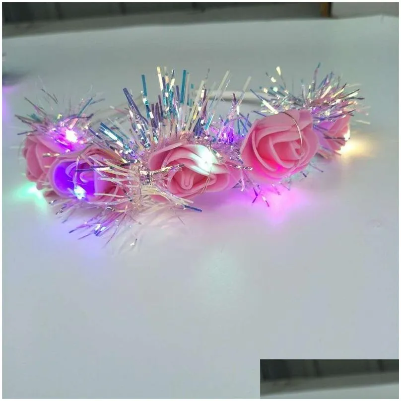 glow wreath flower headband hair accessories adults light up led toy headbands christmas party luminous flashing hairband 315 h1