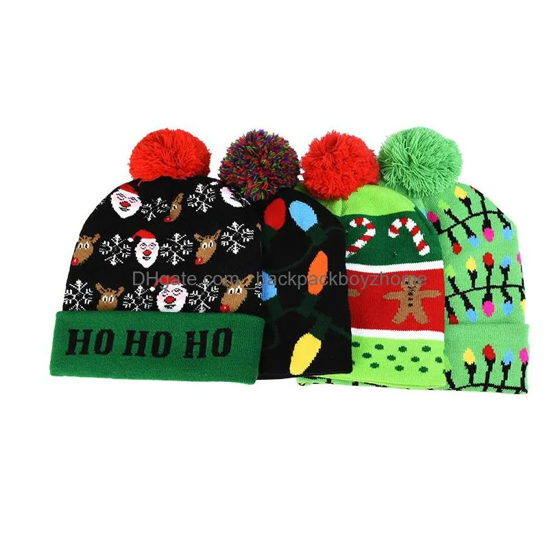 led christmas hats beanie sweater christmas santa light up knitted winter hat for kids adult christmas party warmer cap