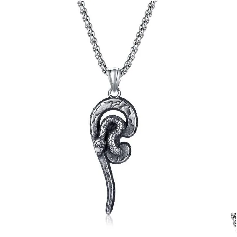 Pendant Necklaces Gothic Biker Snake Necklace For Women Mens Stainless Steel Chain 3mm 24`` Serpentine Style Cocktail PartyPendant