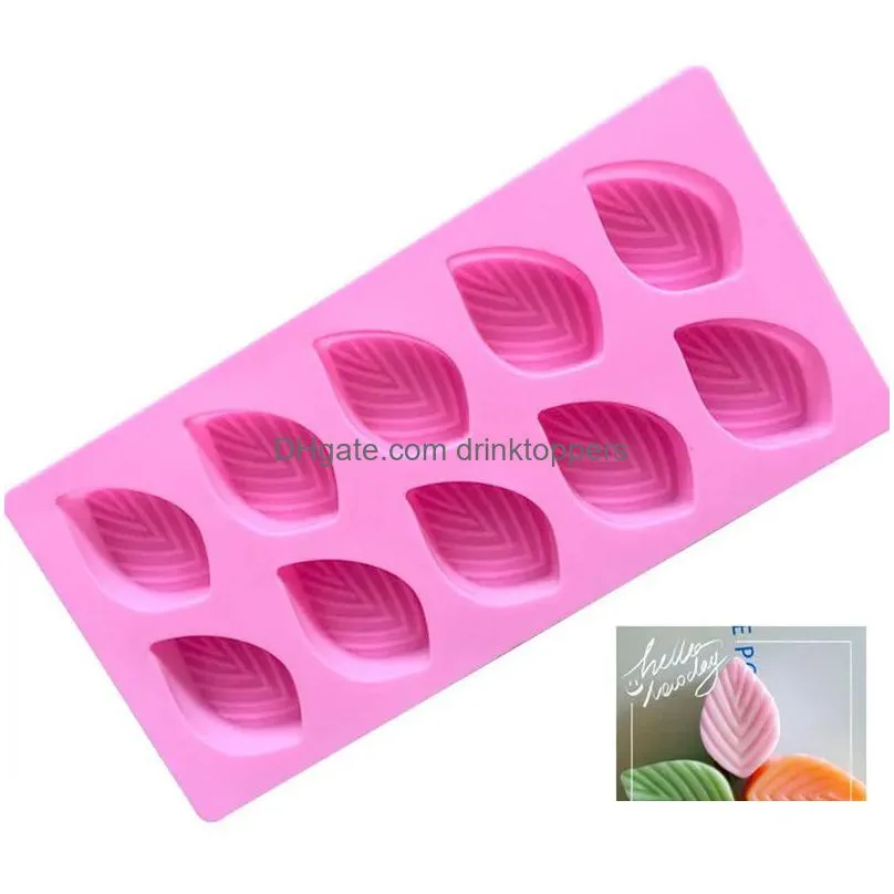 silicone chocolate mold baking tool 10 holes tray leaf shape cake soap candy jelly  mould pastry decorating tools