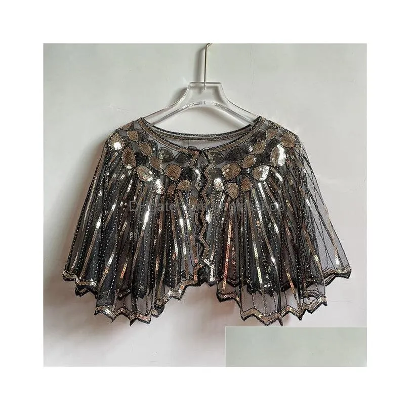 shawls vintage 1920s flapper shawl sequin beaded short cape beaded decoration gatsby party mesh short cover up dress accessory 230301
