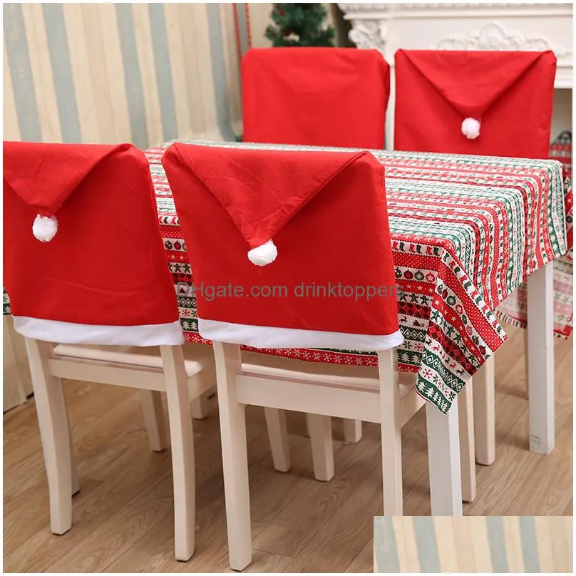 christmas chair cover santa claus red hat chair back covers dinner chair cap sets for christmas xmas home party decorations
