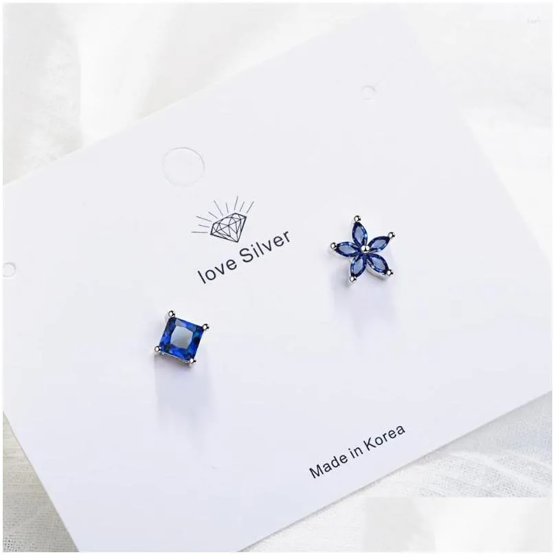 Stud Earrings Asymmetrical Simple Blue Flower 925 Silver Needle Zircon For Women Girl Boucle D`oreille S-e648