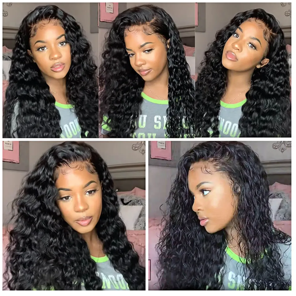 Deep Wave Frontal Wig 30 Inch 180% Density Lace Front Wig HD Transpant Human Hair Wigs for Black Women Brazilian Remy Hair Wigs
