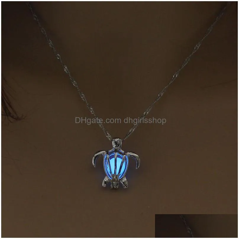 fashion glow in the dark turtle necklace hollow pearl cages pendant luminous tortoise charm necklaces for women`s luxury jewelry