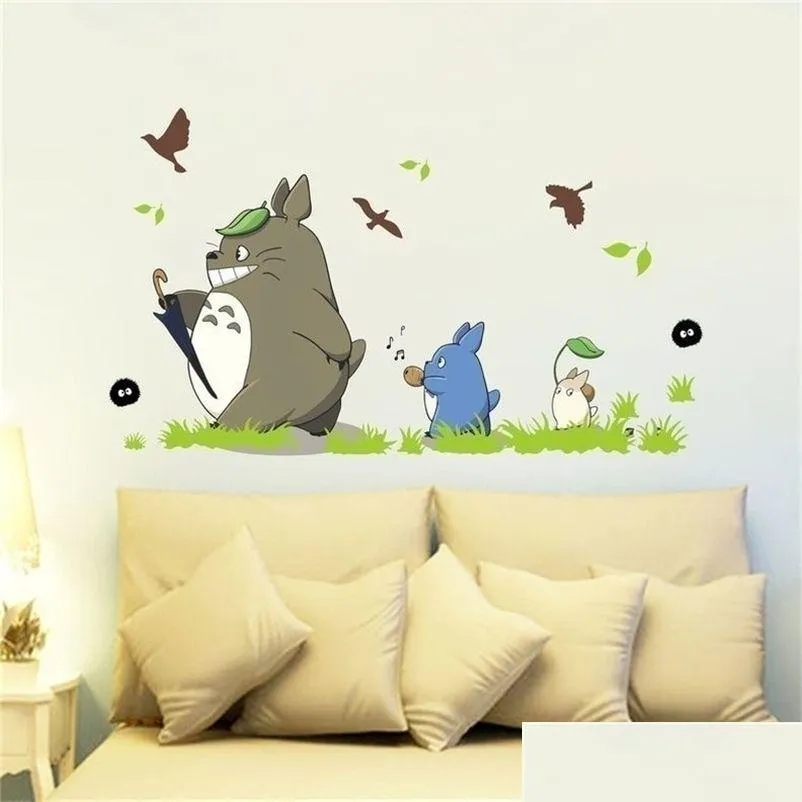 cute cartoon totoro wall stickers home living room waterproof removable decals children nursery room decoration wallpaper 201201